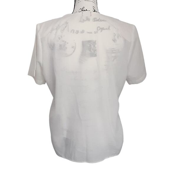 Vintage 80s Lace Collar Sailor White Button Up Shirt Shoulder Pads Edwardian - Picture 2 of 11